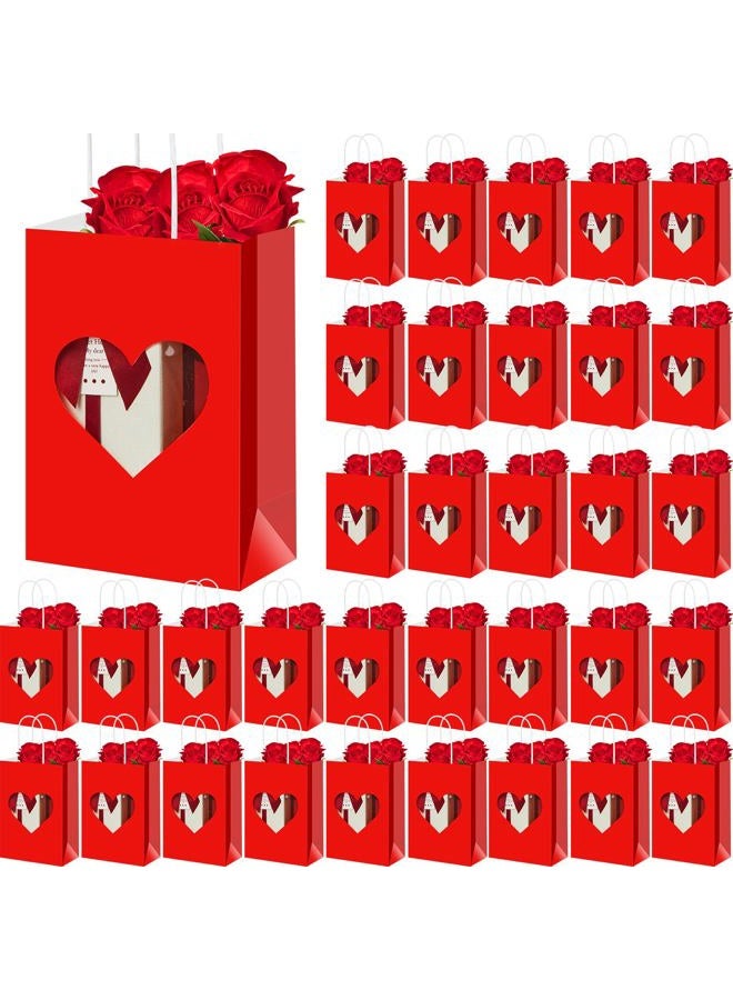 Gilprop 24 Pcs Valentine's Day Gift Bags Bulk Red Gift Bags with Heart Window Valentines Paper Goodie Bags Treat Candy Bags for Valentine Party Favor Supplies - Image 1