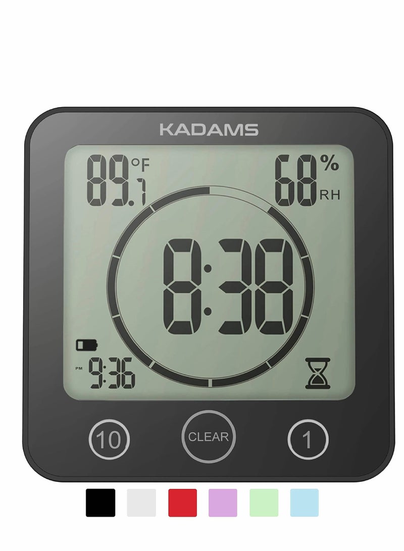 NIBEMINENT Digital Kitchen Timers with Alarm, Shower Wall Clock Waterproof Touch Screen Timer, Temperature Humidity Display Suction Cup Hanging Hole, for Study, Exercise, Oven, Cook, Baking (Black) - Image 1