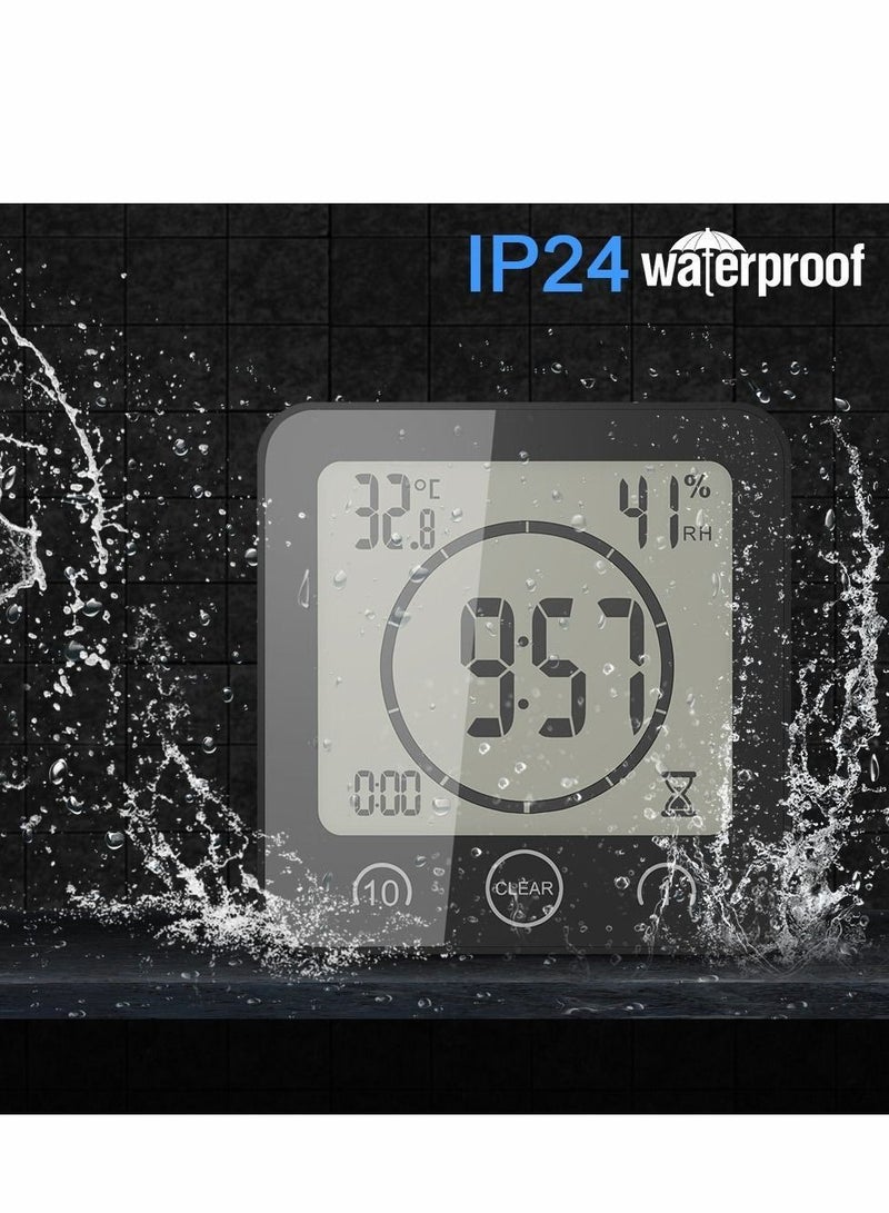 NIBEMINENT Digital Kitchen Timers with Alarm, Shower Wall Clock Waterproof Touch Screen Timer, Temperature Humidity Display Suction Cup Hanging Hole, for Study, Exercise, Oven, Cook, Baking (Black) - Image 4