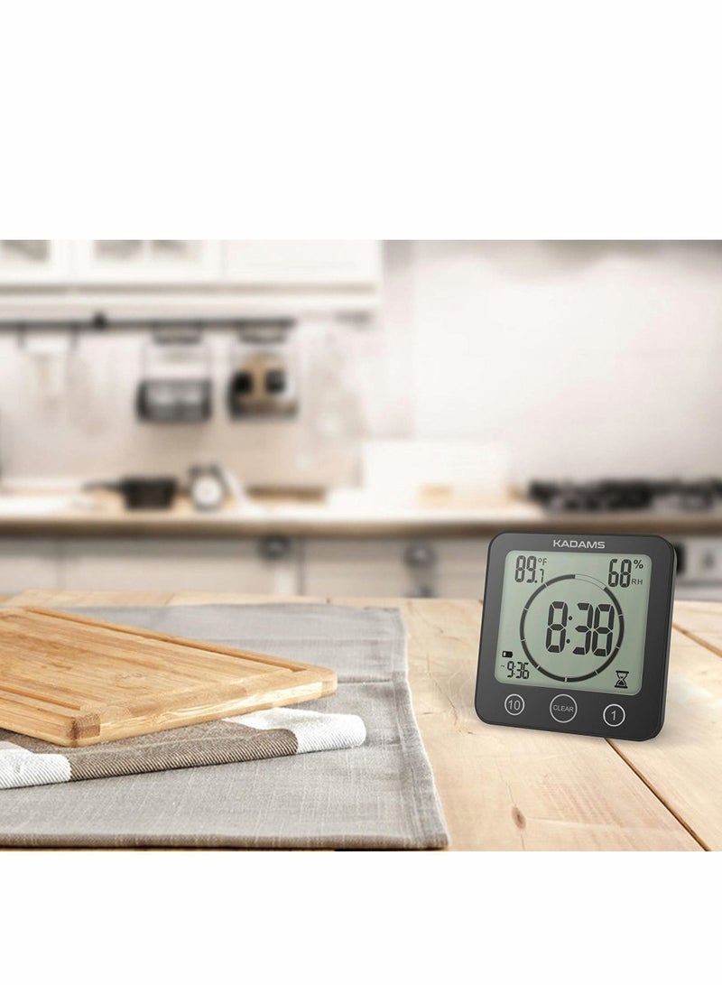 NIBEMINENT Digital Kitchen Timers with Alarm, Shower Wall Clock Waterproof Touch Screen Timer, Temperature Humidity Display Suction Cup Hanging Hole, for Study, Exercise, Oven, Cook, Baking (Black) - Image 5