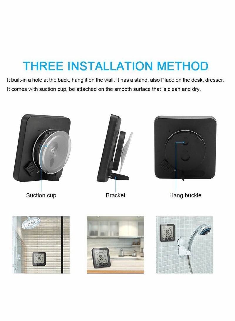 NIBEMINENT Digital Kitchen Timers with Alarm, Shower Wall Clock Waterproof Touch Screen Timer, Temperature Humidity Display Suction Cup Hanging Hole, for Study, Exercise, Oven, Cook, Baking (Black) - Image 2