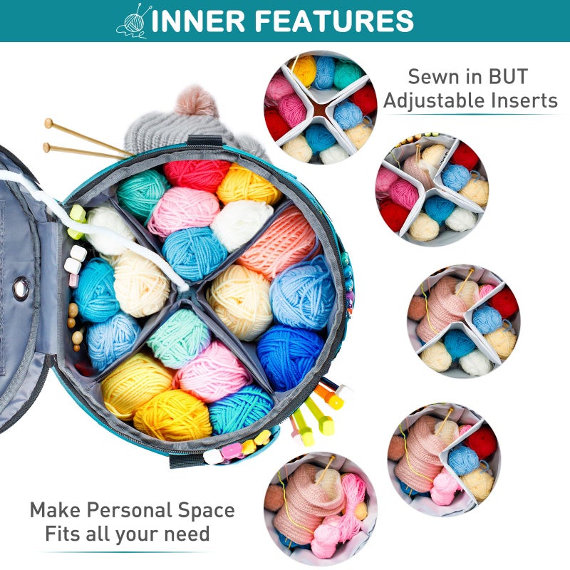 MYBAGZING Expandable Yarn Storage Organizer, Crochet Bag & Yarn Tote with Zipper Closure, Yarn Holder for Crocheting and Knitting for Yarn Skeins, Hooks, Needles,Accessories â€“ Gift for Crafters - Image 3