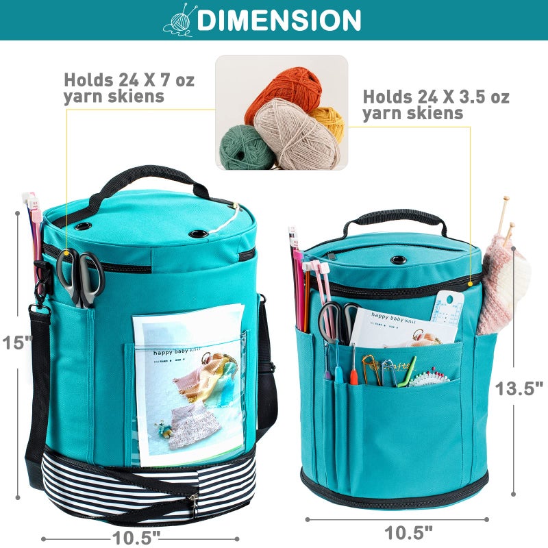 MYBAGZING Expandable Yarn Storage Organizer, Crochet Bag & Yarn Tote with Zipper Closure, Yarn Holder for Crocheting and Knitting for Yarn Skeins, Hooks, Needles,Accessories â€“ Gift for Crafters - Image 4