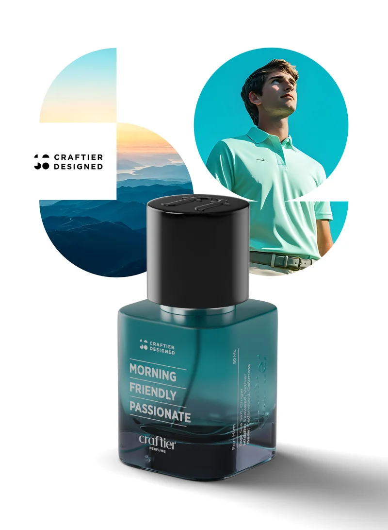 Craftier Perfume FOR MEN Craftier Designed COMBO FOR MEN - (MORNING FRIENDLY PASSIONATE + MOON TRUST RICH + ALL DAY COOL FLEXIBLE), Eau De Parfum 50ml x 3, Long Lasting Summer Fragrance, Premium Perfume Set For Men, Travel Size for Men | Best Price UAE