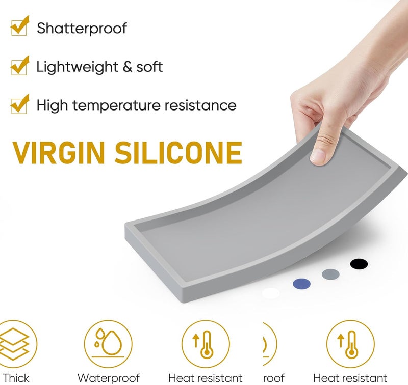 EG-SIPRO High-Grade Thickened Silicone Rectangle Bathroom Vanity Tray - Shatterproof Durable Soap Dispenser Tray for Countertop - Image 4