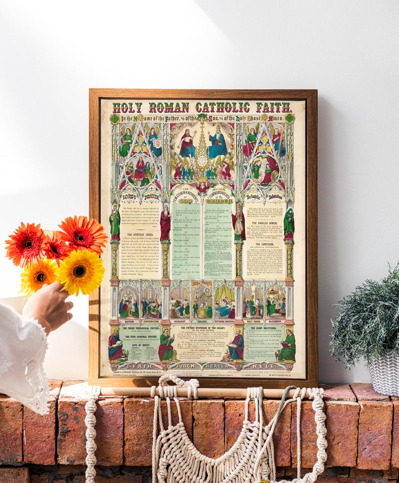 ArtCantHurtU Holy Roman Catholic Faith Gifts Women Men - 1870 Spiritual Religious Wall Art Decor Home Classroom Decorations - 16x20 - Artwork Spirit Poster Bible Verses, Prayer Ten Commandments - Image 5