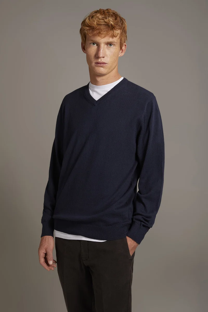 Doppelganger Blue Wool blend V-neck sweater - DK Blue for Men | Best Price UAE