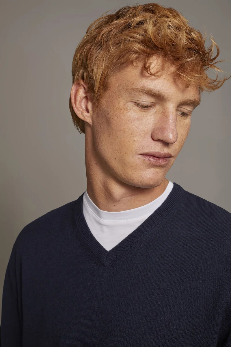 Doppelganger Blue Wool blend V-neck sweater - DK Blue for Men | Best Price UAE