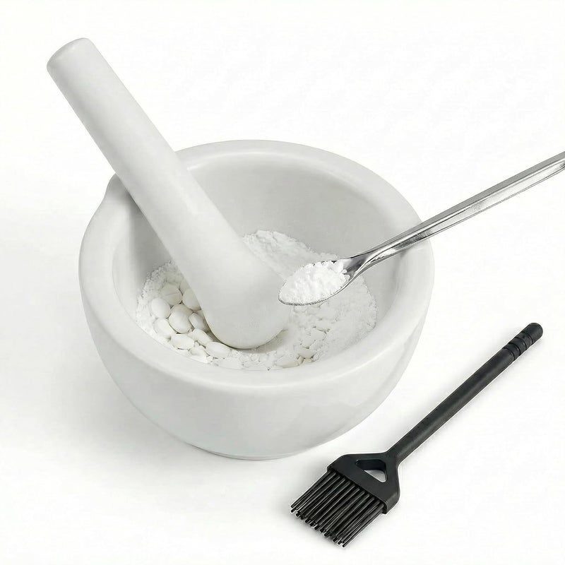 Hibucuo 3.2inch Ceramic Mortar and Pestle Set, Small Pill Crusher,Porcelain Grinding Bowls, Spice Mill Grinder Set, Ceramic Mixing Grinding Bowl Set, Include Brush and Stainless Steel Spoon - Image 4