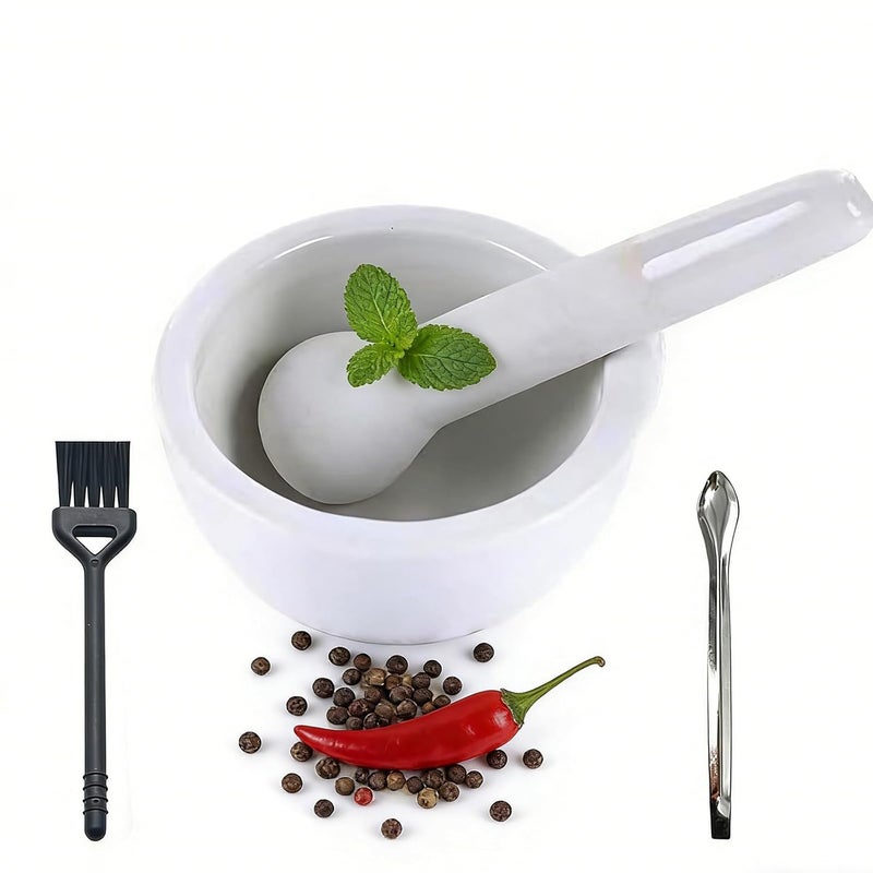 Hibucuo 3.2inch Ceramic Mortar and Pestle Set, Small Pill Crusher,Porcelain Grinding Bowls, Spice Mill Grinder Set, Ceramic Mixing Grinding Bowl Set, Include Brush and Stainless Steel Spoon - Image 1