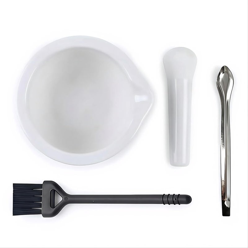 Hibucuo 3.2inch Ceramic Mortar and Pestle Set, Small Pill Crusher,Porcelain Grinding Bowls, Spice Mill Grinder Set, Ceramic Mixing Grinding Bowl Set, Include Brush and Stainless Steel Spoon - Image 3