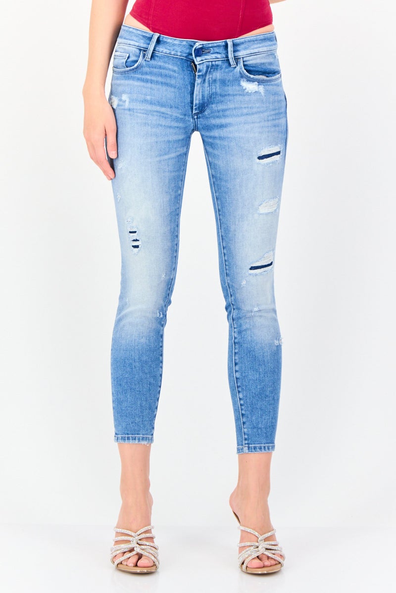 SALSA Women Cropped  Fit Washed Stretchable Jeans, Light Blue - Image 1
