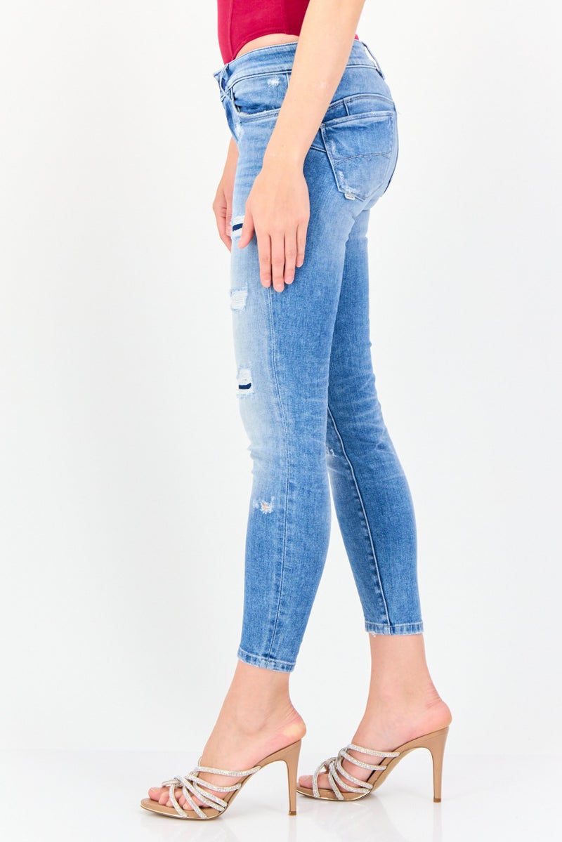 SALSA Women Cropped  Fit Washed Stretchable Jeans, Light Blue - Image 2