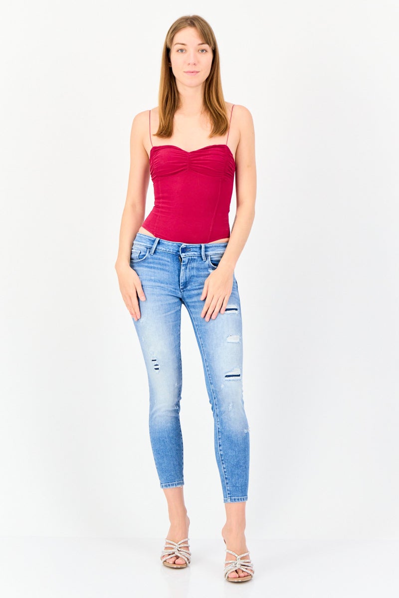 SALSA Women Cropped  Fit Washed Stretchable Jeans, Light Blue - Image 4