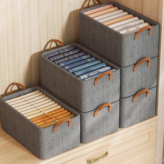 POLYPROPYLENE CLOTHES ORGANIZER FOR WARDROBE CUPBOARD ORGANIZER FOR CLOTHES FOLDABLE AND STACKABLE CLOSETDRAWER ORGANIZER FOR CLOTHES FABRIC STORAGE ORGANIZER PACK OF 4