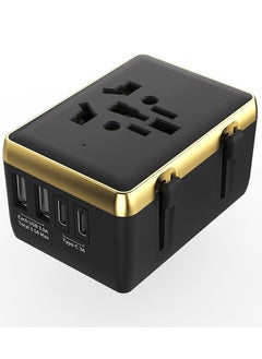 Generic Fast Charging, Universal Travel Adapter - 2 USB + 2 Type C in One travel charger adapter with UK/US/AUS/EU Plugs and Socket, International Power Adapter world travel adapter(Black&Gold)  - Image 1