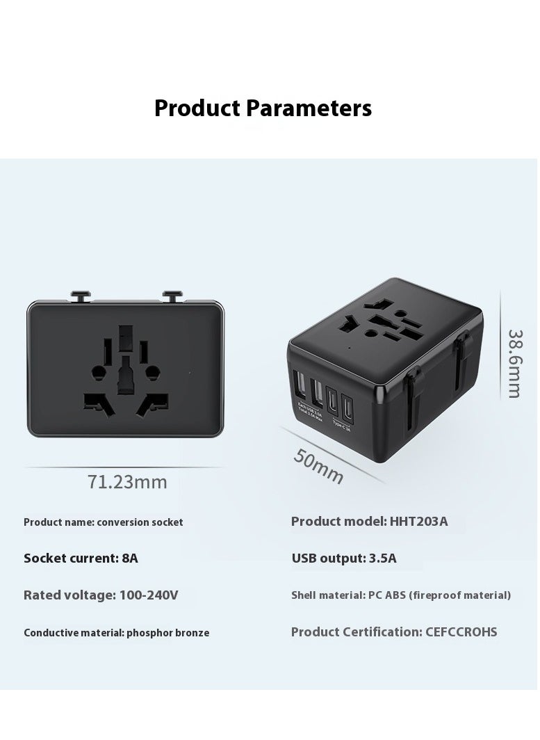 Generic - Fast Charging, Universal Travel Adapter - 2 USB + 2 Type C in One travel charger adapter with UK/US/AUS/EU Plugs and Socket, International Power Adapter world travel adapter(Black&Gold) - Image 1