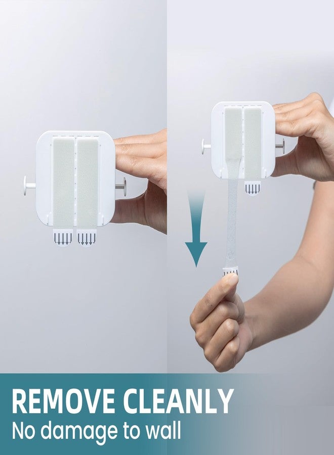 TAILI Mop and Broom Holder Wall Mount Grippers, 2 Hangers and 6 Adhesive Strips, Damage Free Hanging Wall Mount, Household Cleaning Organizer for Organization and Storage, Holds up to 4 lbs, White - Image 4