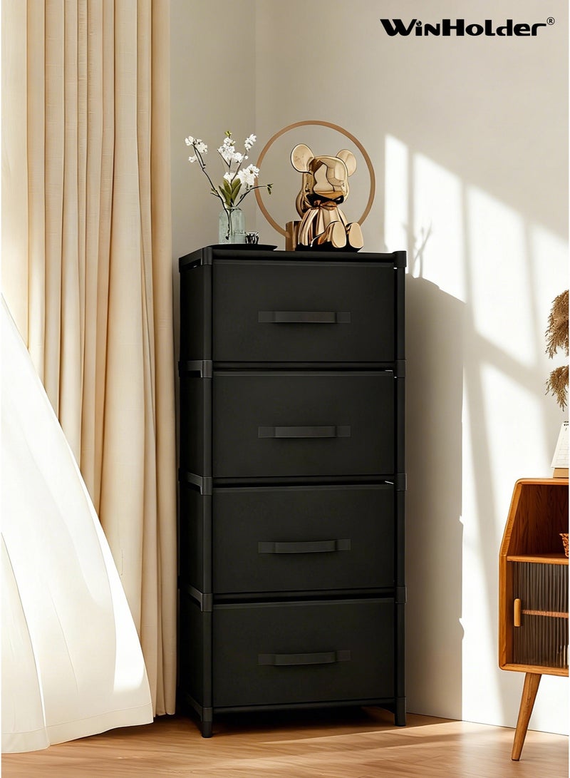 وين هولدر خزانة ذات 4 أدراج، برج تخزين، وحدة تنظيم، خزانة قماشية لغرفة النوم، الممر، طاولات متداخلة، المدخل، الخزائن، إطار فولاذي قوي، مقبض سحب سهل، سهل التركيب، 40*28*92 سم - Image 1