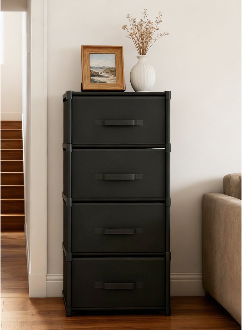 وين هولدر خزانة ذات 4 أدراج، برج تخزين، وحدة تنظيم، خزانة قماشية لغرفة النوم، الممر، طاولات متداخلة، المدخل، الخزائن، إطار فولاذي قوي، مقبض سحب سهل، سهل التركيب، 40*28*92 سم - Image 3