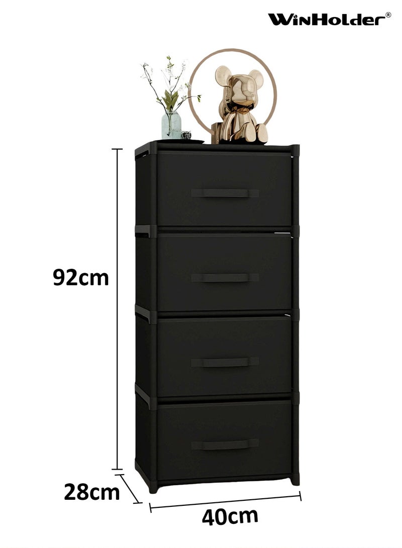 وين هولدر خزانة ذات 4 أدراج، برج تخزين، وحدة تنظيم، خزانة قماشية لغرفة النوم، الممر، طاولات متداخلة، المدخل، الخزائن، إطار فولاذي قوي، مقبض سحب سهل، سهل التركيب، 40*28*92 سم - Image 2