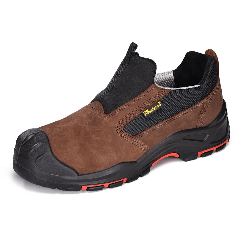Safetoe Men's Slip On Work Shoes Low Cut Composite Toe Cow Leather Safety Shoes(Size 7) Brown - Image 1