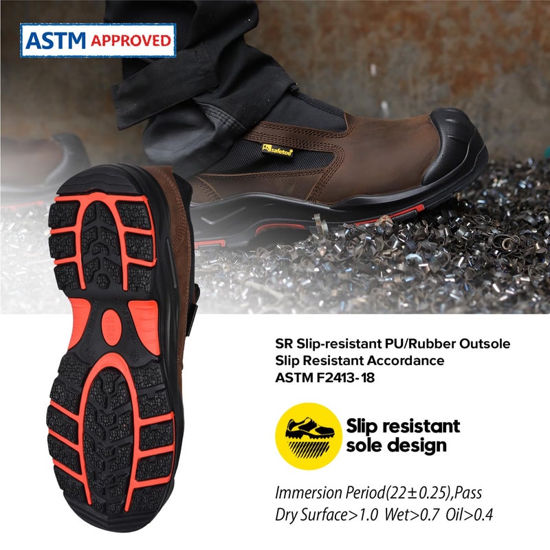 Safetoe Men's Slip On Work Shoes Low Cut Composite Toe Cow Leather Safety Shoes(Size 7) Brown - Image 5
