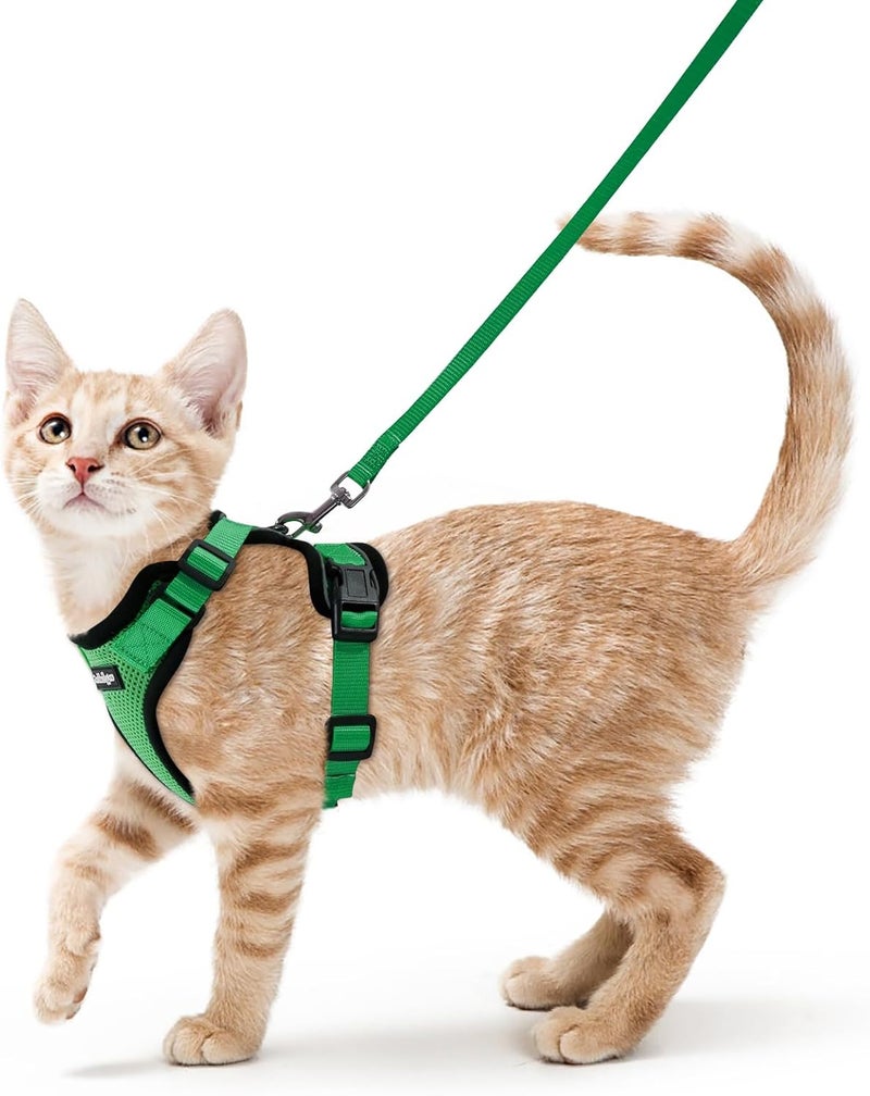 Rabbitgoo Cat Harness and Leash for Walking, Escape Proof Soft Adjustable Vest Harnesses for Cats, Easy Control Breathable Reflective Strips Jacket, Grass Green, XS - Image 1