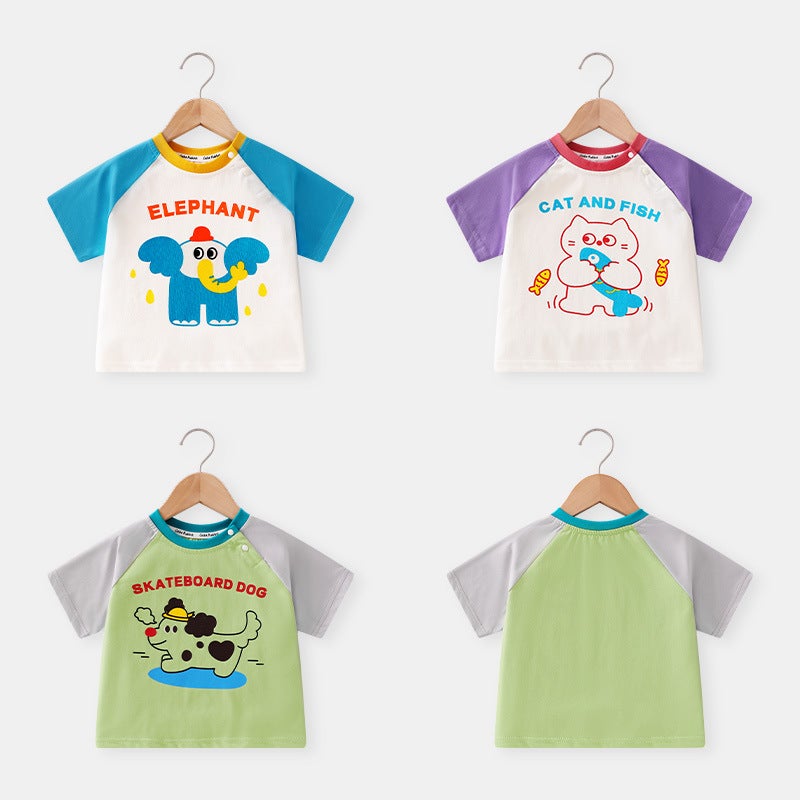 Summer Children'S Short-Sleeved Baby'S Top Short-Sleeved T-Shirt Casual Summer Wear Boys And Girls Cartoon Animals - Image 2