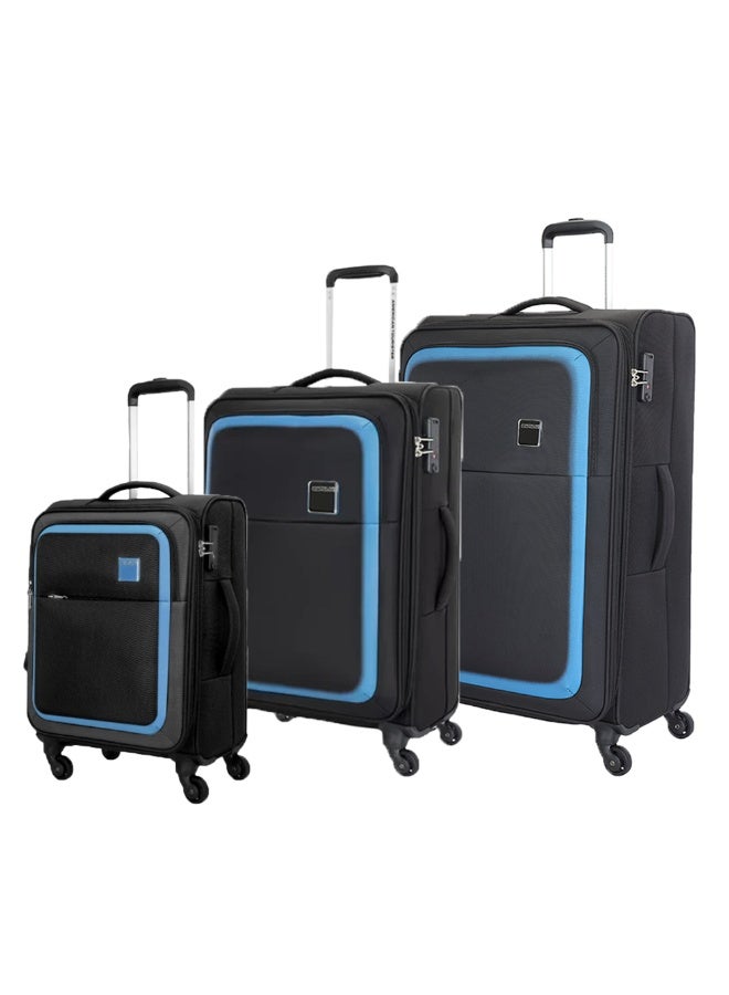 AMERICAN TOURISTER حقيبة سفر أمريكان تورستير سيفيل، مجموعة 3 قطع (57+69+81 سم)، 4 عجلات، قمة ناعمة، بوليستر، أسود|قفل TSA|حجرة تخزين أمامية|جيب شبكي بسحاب داخلي - ضمان دولي لمدة 3 سنوات - Image 1