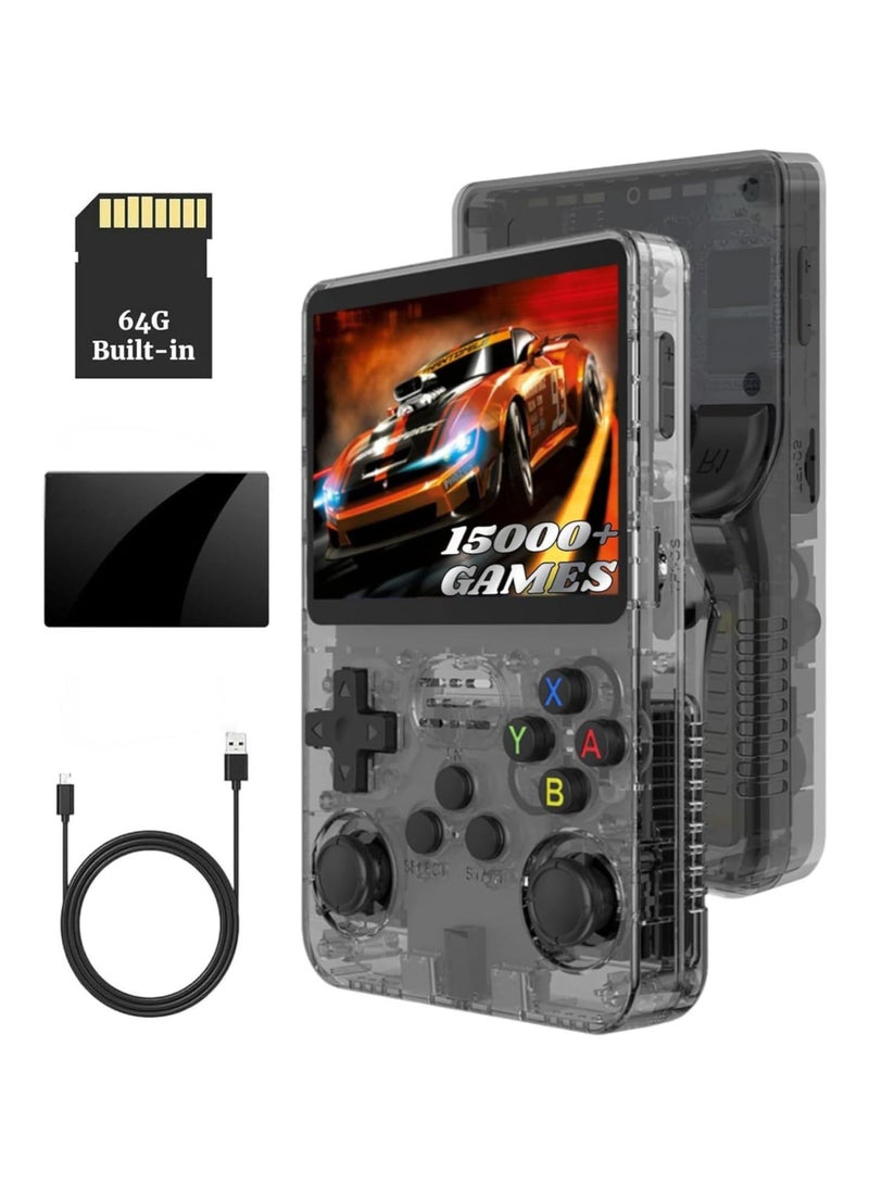 HIPOP R36S Handheld Game Console, 3.5 Inch IPS Screen Open Source Linux System R36S Game Console, 64G TF Card 10+ Emulator Consola R36S with dual 3D joysticks for boys and girls | Black - Image 1