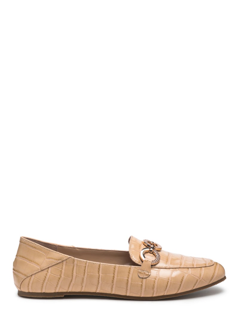 London Rag Croc Textured Metal Show Detail Loafers in Beige  - Image 1