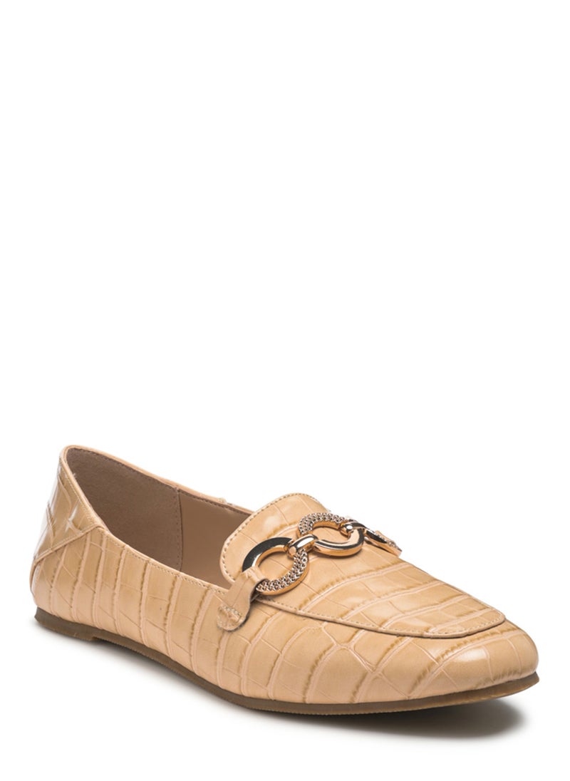 London Rag Croc Textured Metal Show Detail Loafers in Beige  - Image 2