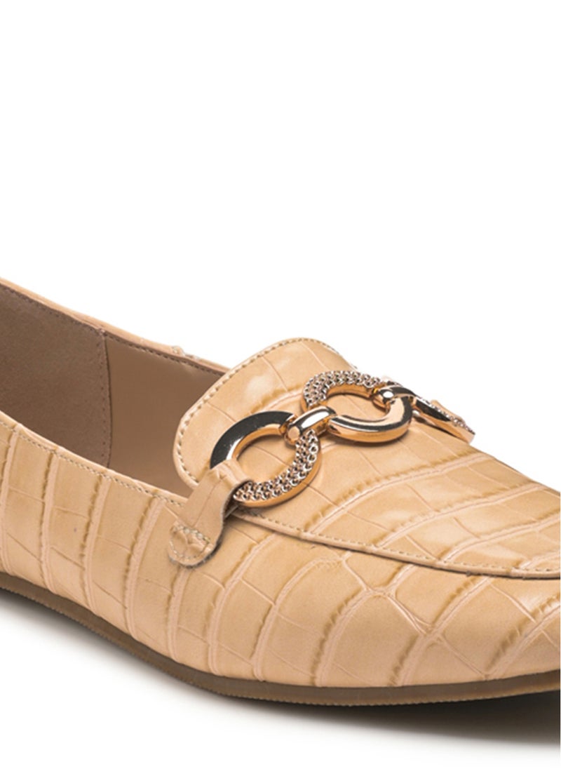 London Rag Croc Textured Metal Show Detail Loafers in Beige  - Image 5