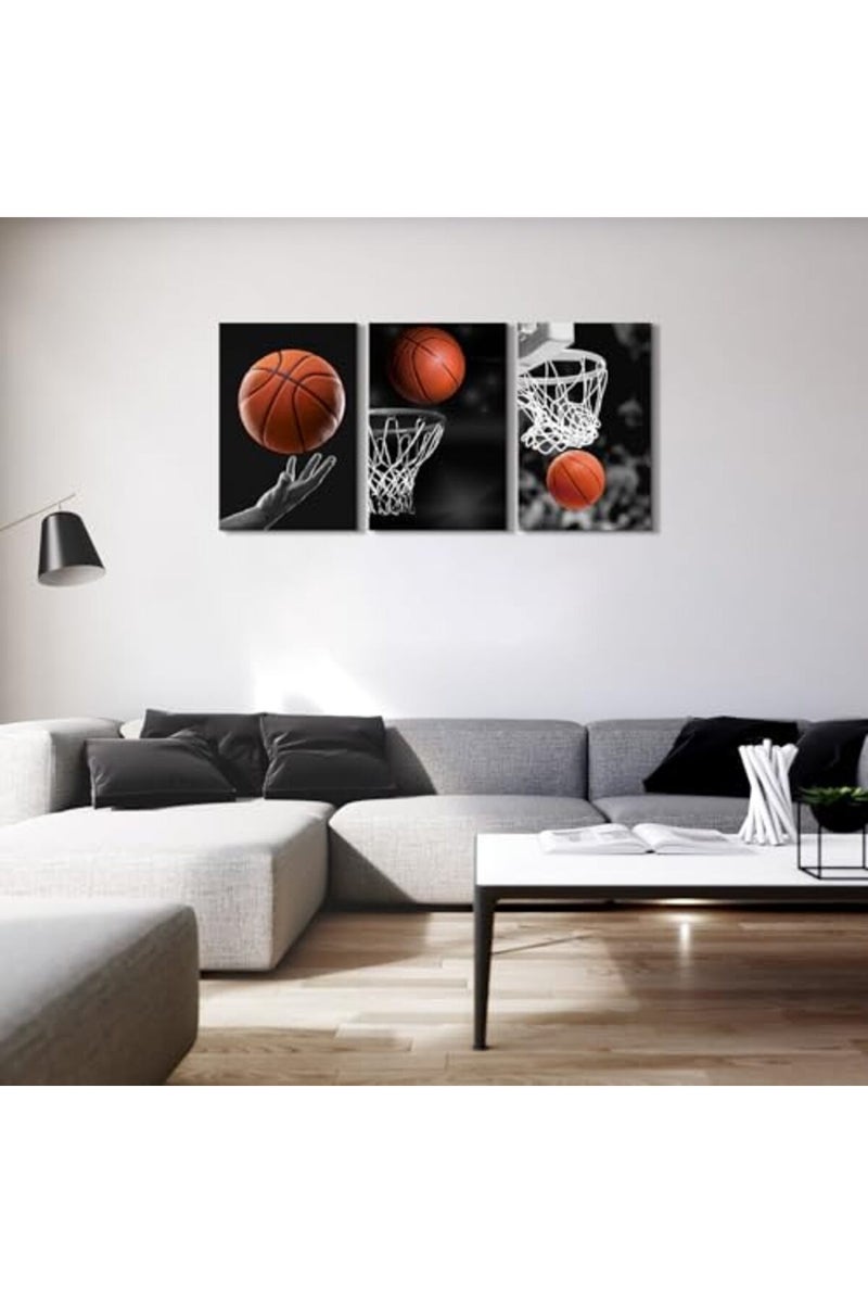 KAWAHONE -3 Pieces Black and White Sports Canvas Basketball Wall Art - Image 4