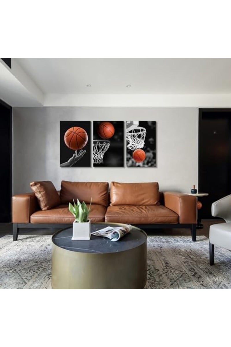 KAWAHONE -3 Pieces Black and White Sports Canvas Basketball Wall Art - Image 3