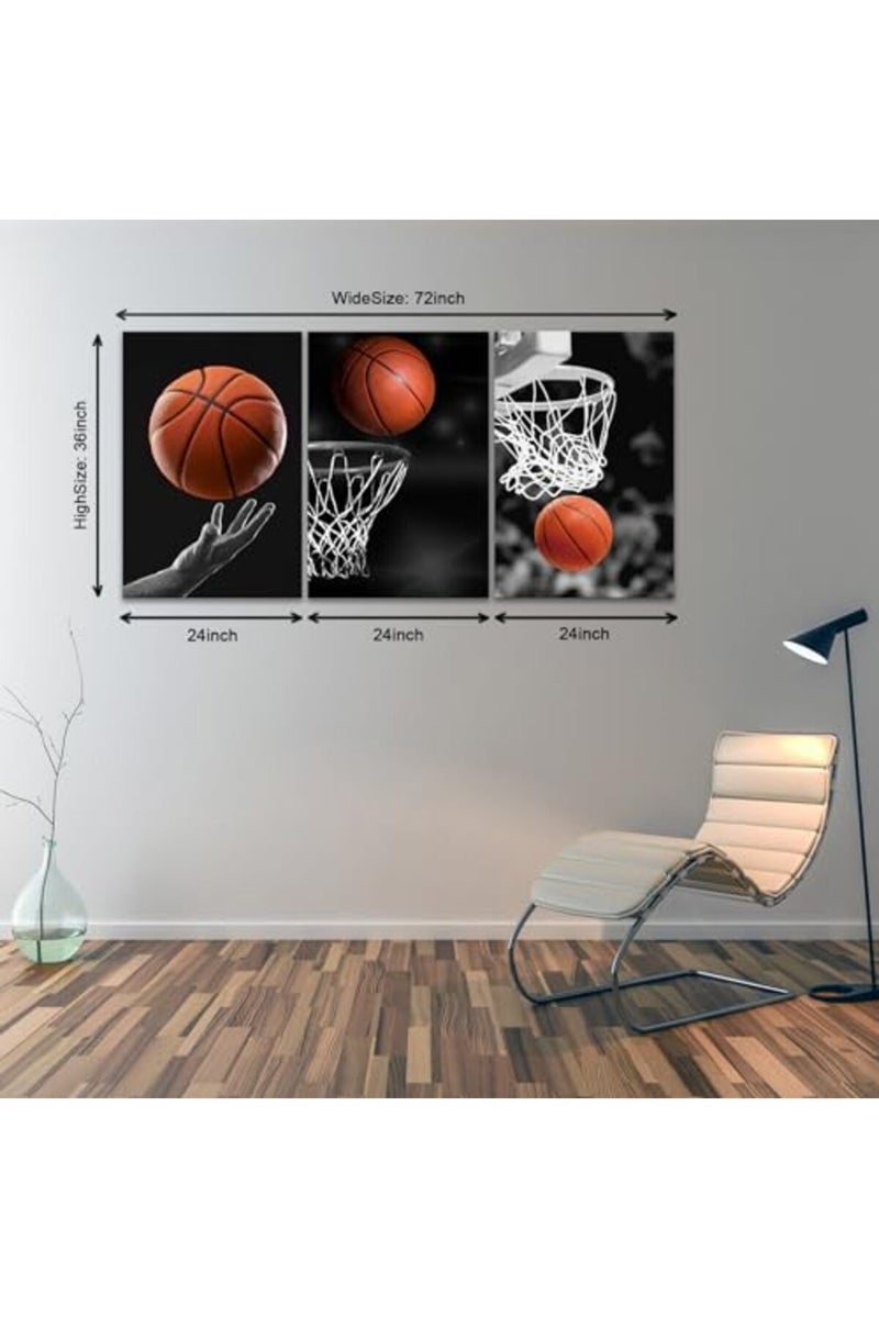 KAWAHONE -3 Pieces Black and White Sports Canvas Basketball Wall Art - Image 2