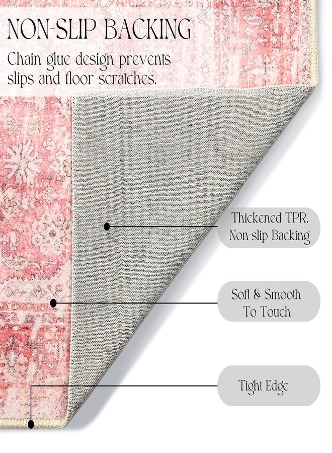 MUJOO Pink Rugs for Bedroom Girls 3'x5' Rug Boho Area Rug for Living Room Small Washable Rug Cute Rugs Non Slip Throw Carpet for Bedside Dorm Shower Room Soft Light Pink Floral Home Decor - Image 5