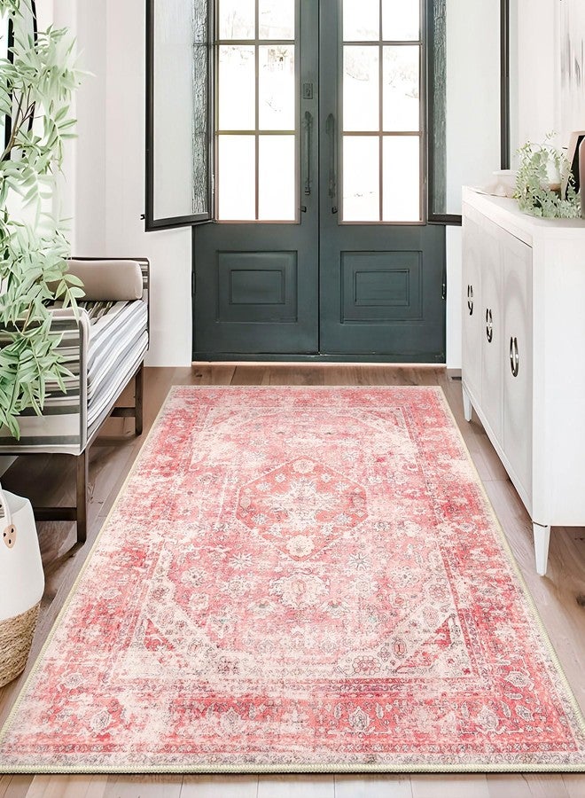 MUJOO Pink Rugs for Bedroom Girls 3'x5' Rug Boho Area Rug for Living Room Small Washable Rug Cute Rugs Non Slip Throw Carpet for Bedside Dorm Shower Room Soft Light Pink Floral Home Decor - Image 3