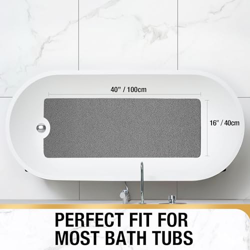 HITSLAM Non Slip Bathtub Mat 40 x 16 Inch, Extra Long Bath Mat for Tub, Soft PVC Loofah Shower Floor Mat with Drain, Quick Drying Bathroom Tub Mat for Wet Area, Without Suction Cup, Grey - Image 2