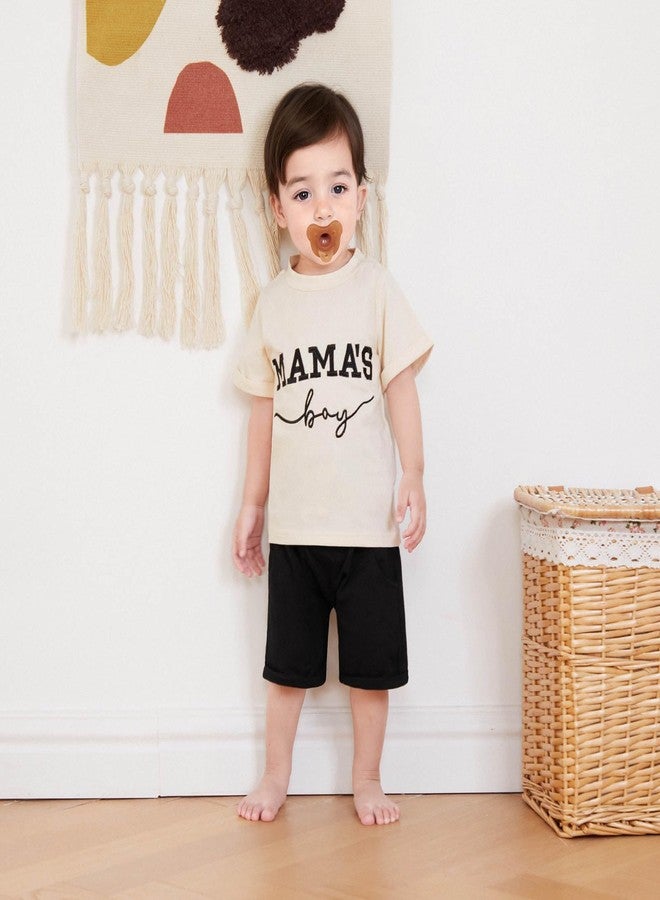 FOCUSNORM Toddler Baby Boy Summer Clothes Mamas Boy Embroidery T-shirt Top Elastic Waist Short Set Newborn Infant Boy Outfits (Cute Apricot, 18-24 Months) - Image 2