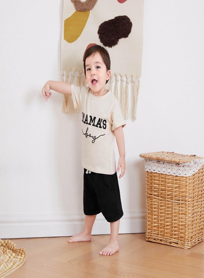 FOCUSNORM Toddler Baby Boy Summer Clothes Mamas Boy Embroidery T-shirt Top Elastic Waist Short Set Newborn Infant Boy Outfits (Cute Apricot, 18-24 Months) - Image 4