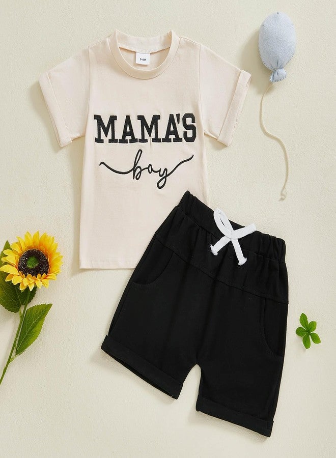 FOCUSNORM Toddler Baby Boy Summer Clothes Mamas Boy Embroidery T-shirt Top Elastic Waist Short Set Newborn Infant Boy Outfits (Cute Apricot, 18-24 Months) - Image 5