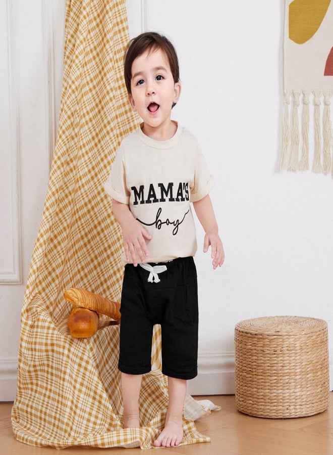 FOCUSNORM Toddler Baby Boy Summer Clothes Mamas Boy Embroidery T-shirt Top Elastic Waist Short Set Newborn Infant Boy Outfits (Cute Apricot, 18-24 Months) - Image 3