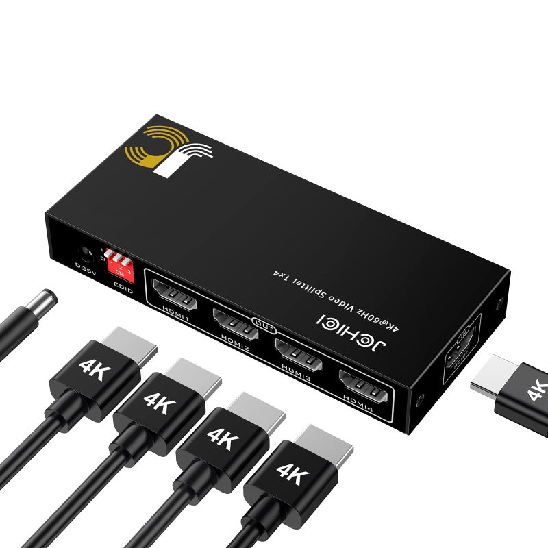 JCHICI HDMI Splitter 1 in 4 Out JCHICI HDM1 Switcher Splitter 4K60Hz 444 HDMI Spliter for Dual Monitors EDID Control Compatible with Xbox PS4 BluRay Player HDTV 1 Source onto 4 Displays - Image 2
