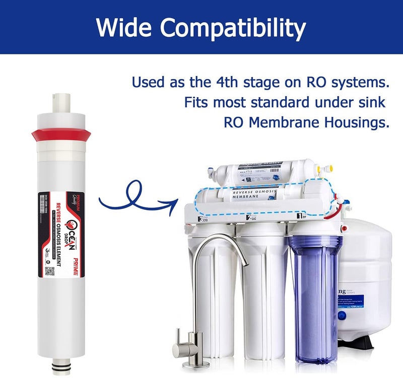 Ocean Drop Reverse Osmosis Membrane 100 GPD Work up to 25003000 TDS RO Membrane Water Filter Replacement Fits All Domestic Under Sink RO Drinking Water Purifier and Filter System with PP Spun - Image 4