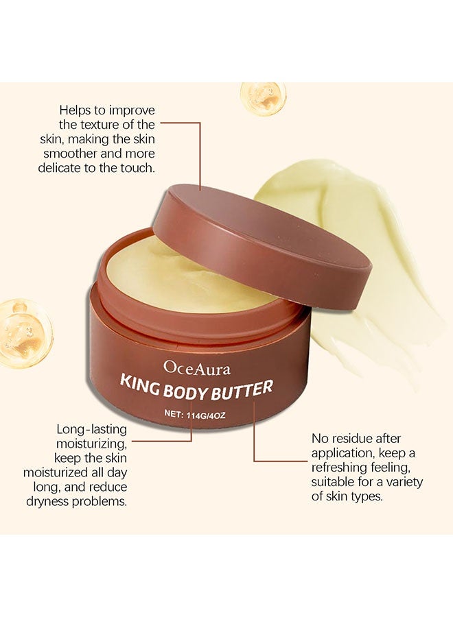 OceAura King Body Butter ,Organic Scented Body Cream for Men Women,Shea Butter Body Lotion, Body Moisturiser, Softens & Boosts Skin's Overall Moisture and Radiance, Suitable for Dry Skin 114G - Image 3