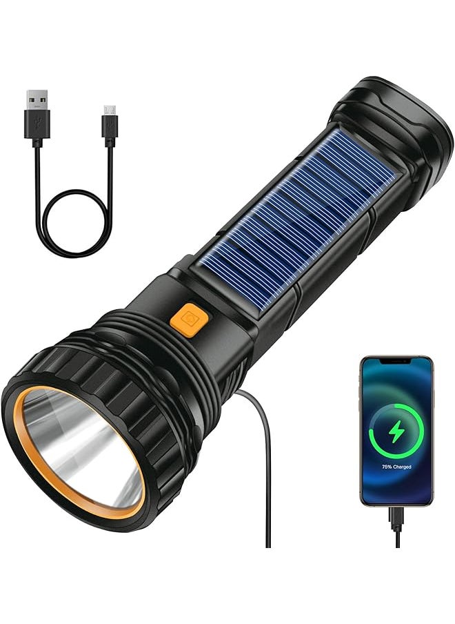 PROMASS Solar LED Torch, USB Rechargeable Solar Torch, LED Torch with 3 Modes, LED Strobe Waterproof Torch, Torch Lamp Ideal for Fishing, Emergency, Outdoor  - Image 1