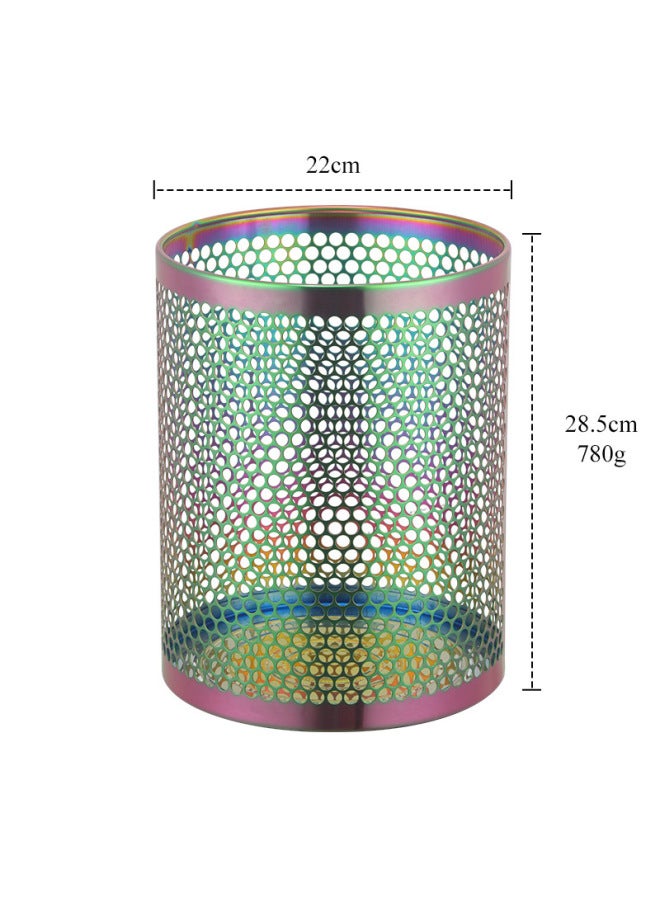 Hollow Stainless Steel Trash Can, Open Top Metal Waste Bin, Simple Desk Storage Bucket for Office Bathroom Bedroom - Image 1