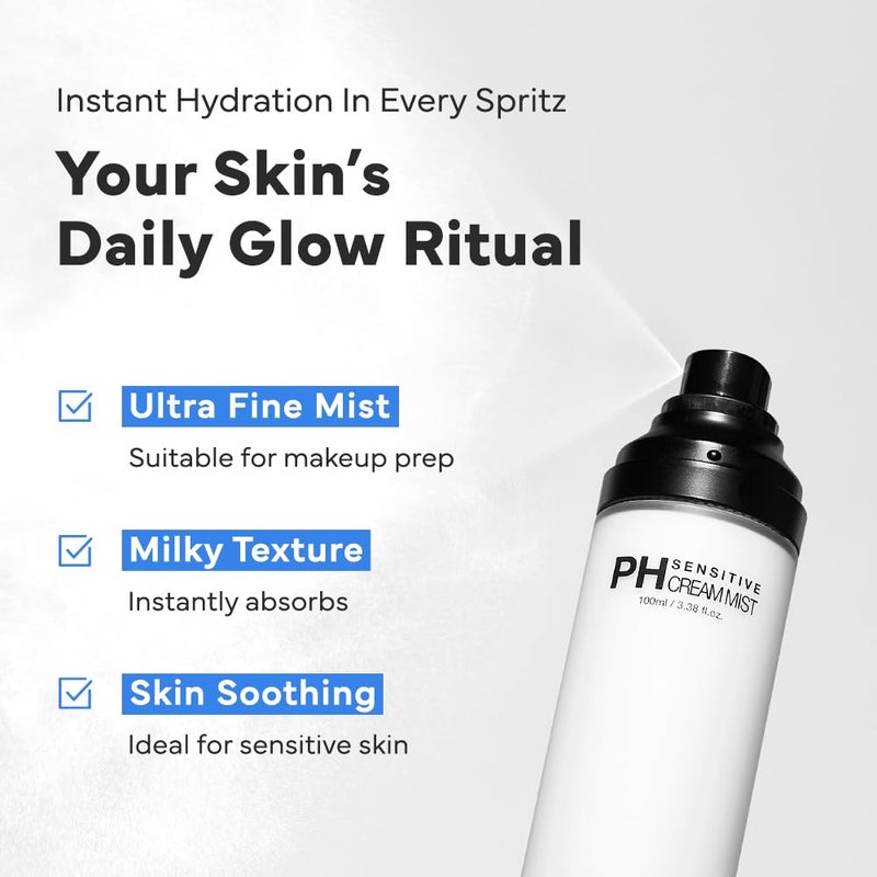 SAM'U PH Sensitive Cream Mist, Ceramide Face Mist, Hypoallergenic Facial Spray with Hyaluronic Acid & Centella, Hydrating & Quick Absorbing, Korean Skin Care for Dry & Sensitive Skin, 3.38 Fl. Oz - Image 2